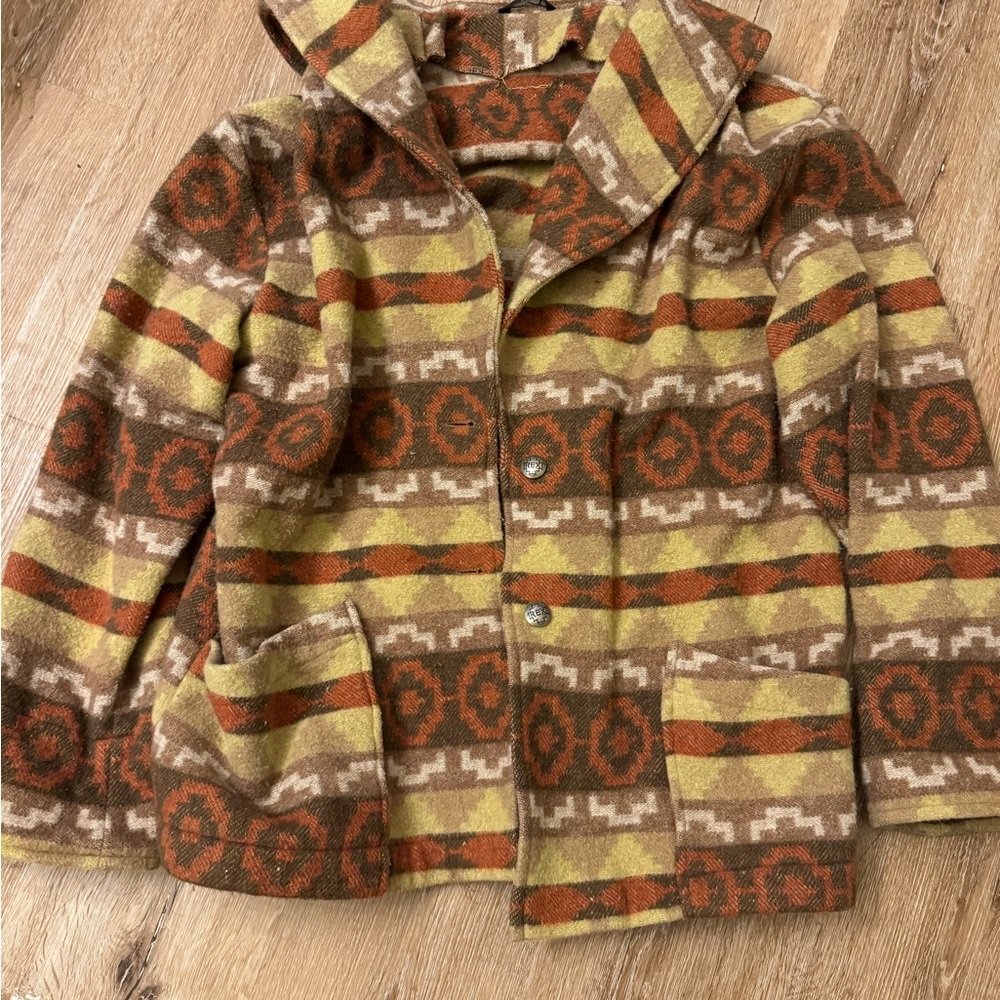 Southwestern Brown and Orange Blazer with Geometric Pattern